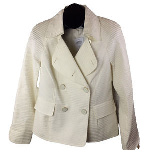 Talbots Jacket Blazer Coat Sz 16W Plus Size Cream Waffle Texture Double Breast